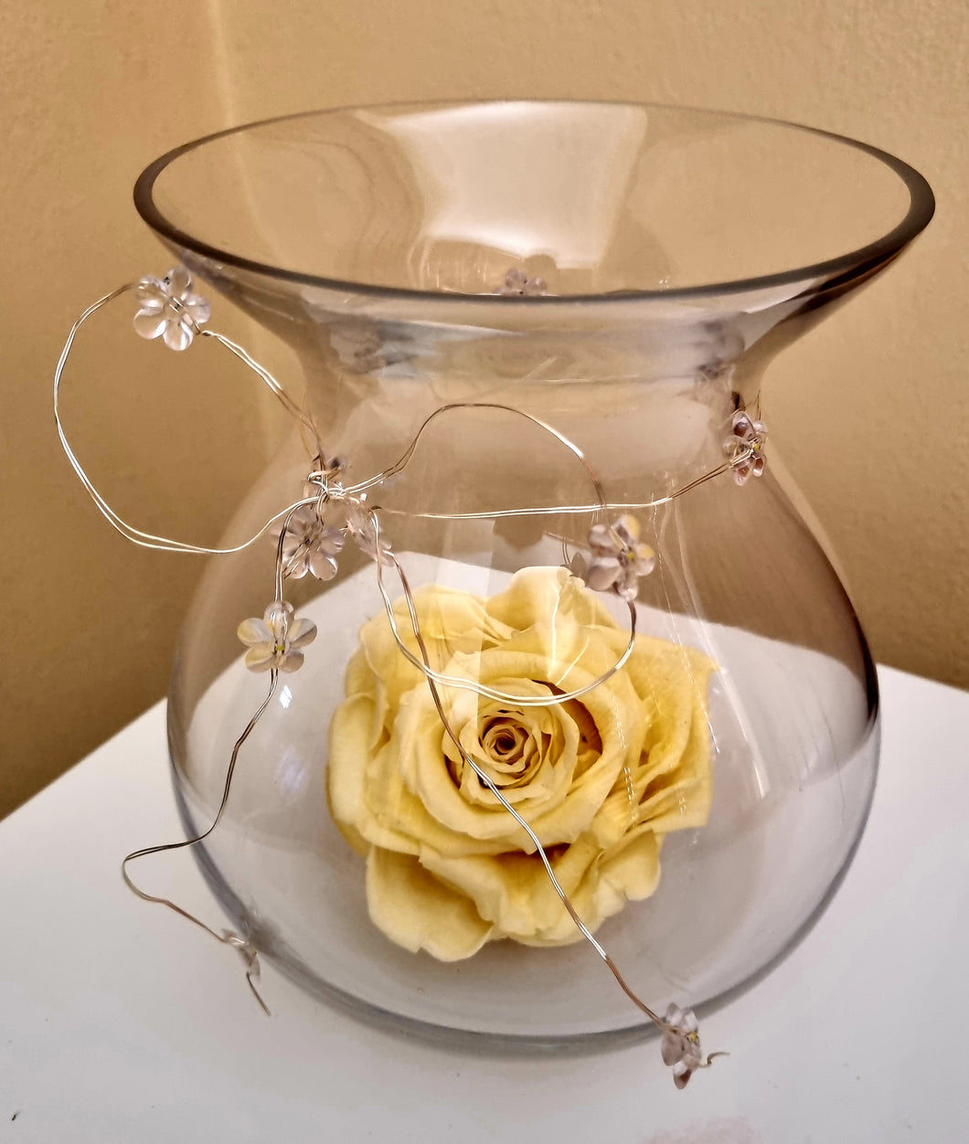 Forever Rose Glass Vase with Daisy Chain Bow - Ivory White