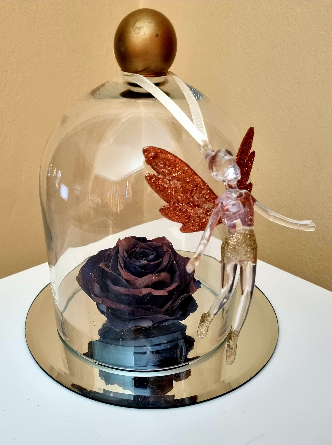 Glass Dome Fairy with Glitter Antique Purple Forever Rose